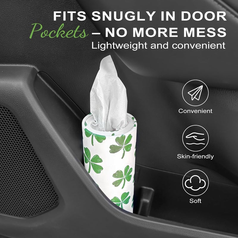 Gomew Car Tissue Holder (4 PK) - 50 3-Ply Tissues Cylinder, Fits Car Cup Holders, Portable Travel Tubes Box Container, Clover Design, Round Tissue Container for Car Accessories - Image 3